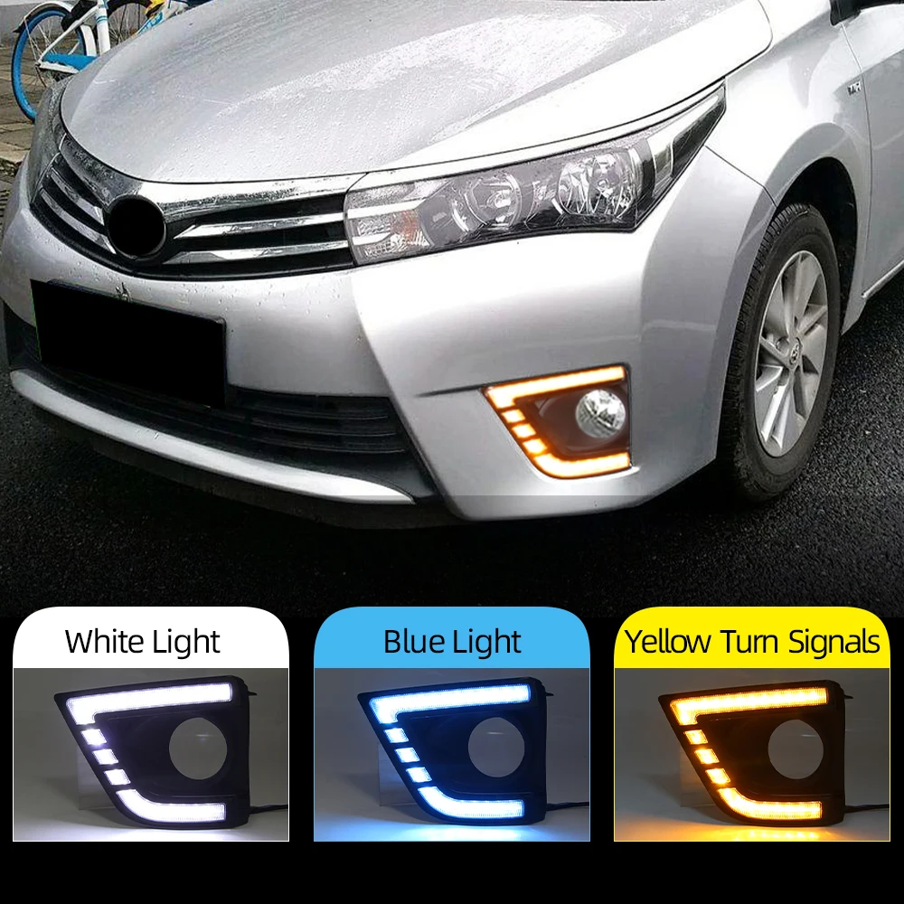 

1Pair LED DRL (Daytime Running Light) + Flowing White Light + Turn Signal + Fog Lamp for Toyota Corolla 2014-2016 – High Bright