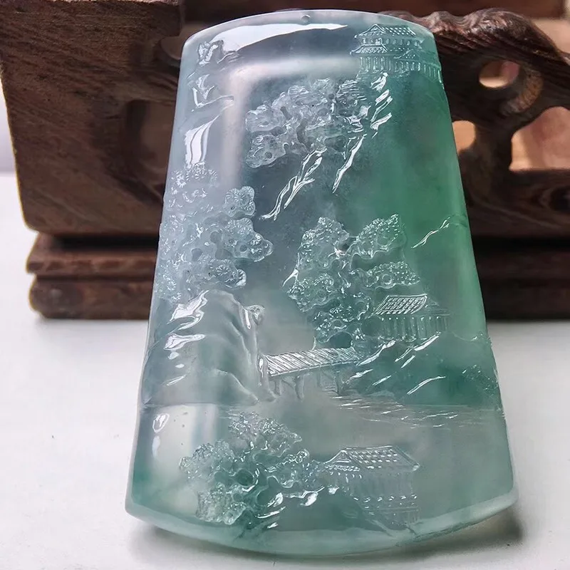 Jade Landscape Pendant Ice-like Floating Flowers