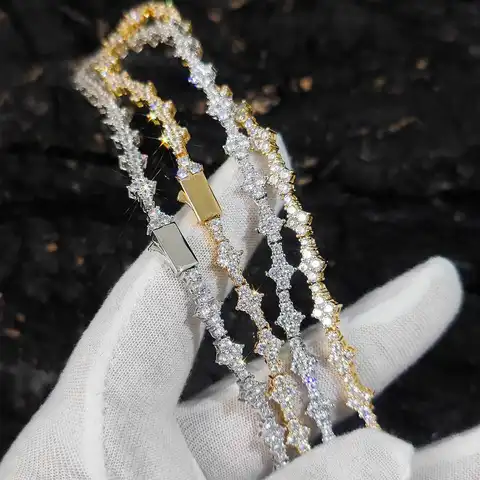 Iced Out 5A Cubic Zirconia Classic Tennis Choker Chain 6.5mm Honeycomb Hip Hop Silver Gold Plated Necklace for Men Women Gift