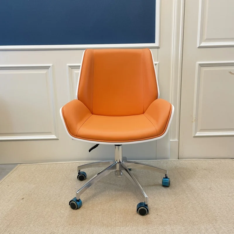 เก้าอี้สํานักงานพนักพิงกลางหุ้มหนัง - โครงไม้อัด ปรับความสูงได้ 360 °   หมุนได้ – เก้าอี้โต๊ะคอมพิวเตอร์ตามหลักสรีระศาสตร์