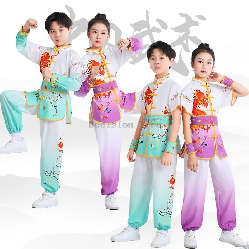 2025 Kids Martial Arts Costume Chinese Kung Fu Competition Training Costume Tai Chi Suit Children's Short Sleeve Performance Set