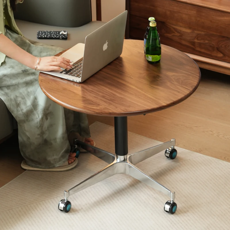 

North American black walnut round table, all solid wood can be lifted and lowered, mobile household multi-functional storage