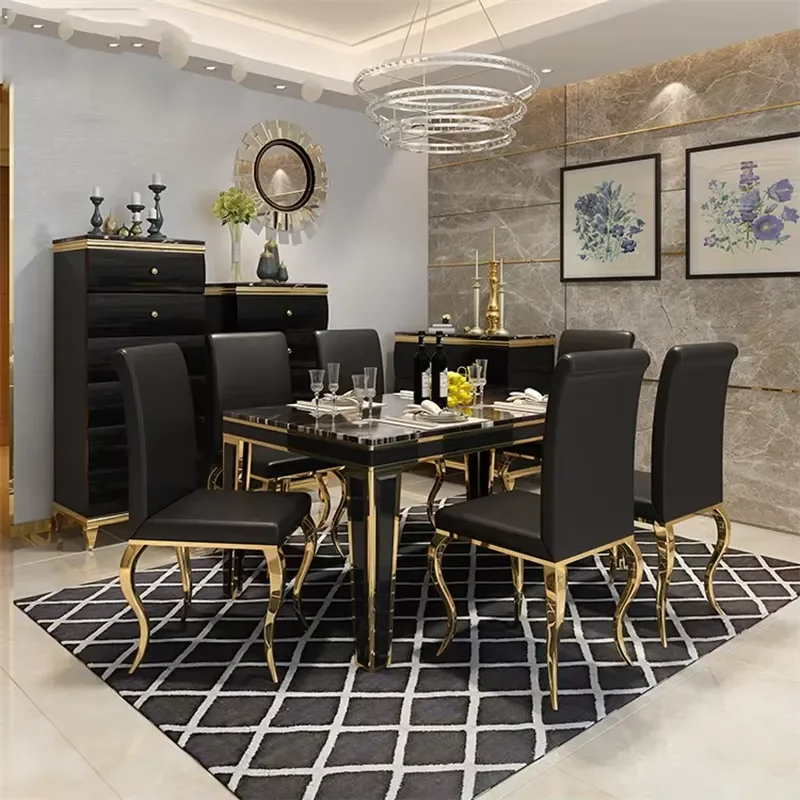 Modern Dining Room Furniture Marble Dining Table Set 6 Chairs