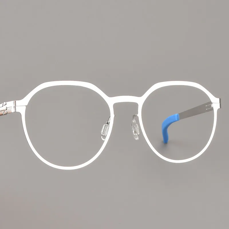 No Fading Germany Designer Blue Eyeglasses Men Women Round Glasses Frame Handmade Screwless Ultralight Spectacles Eyewear Gafas