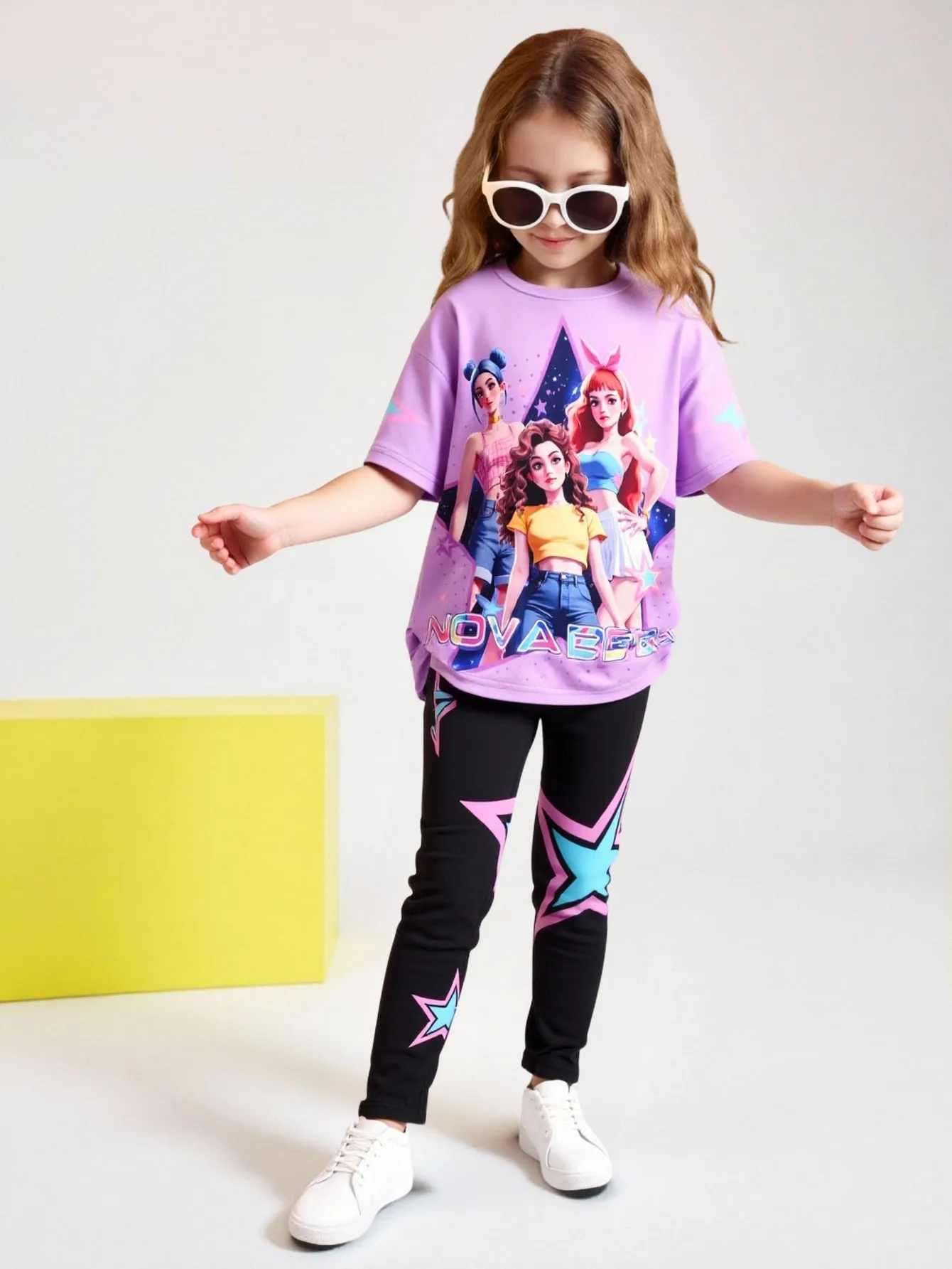 Frühling/Sommer K-Pop Cartoon Anime 3D-Druck Mädchen Mode Zweiteiler Set Rundhals T-Shirt Slim Fit Hose – Detail 4