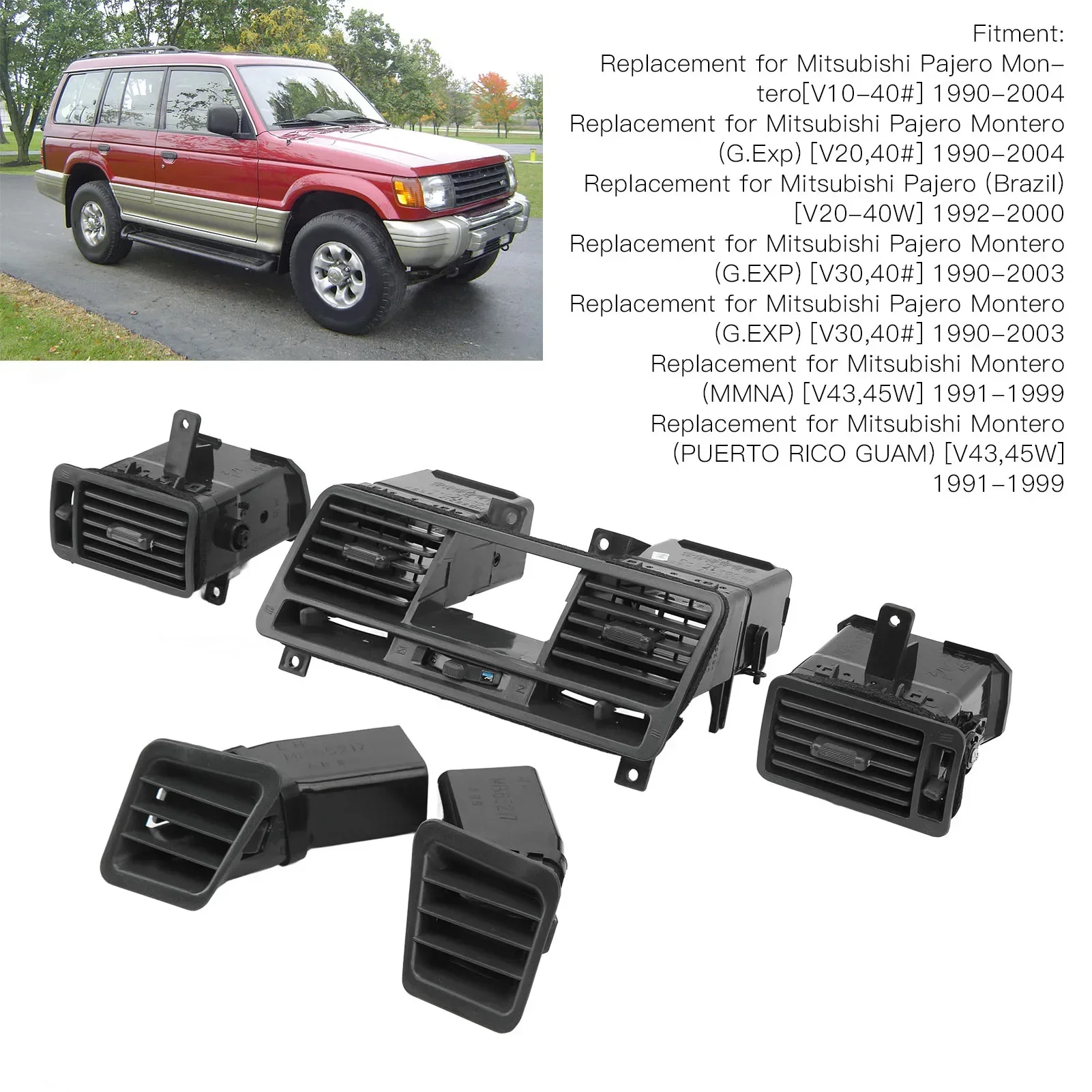 

Dashboard Air Outlet Vent Kit MR308038 Central Left Right Instrument Panel AC Vent Grill Replacement for Mitsubishi Pajero Monte