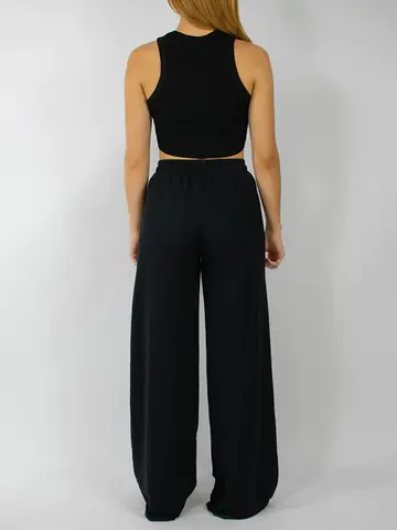 Pantaloni a gamba larga a vita alta da donna in vita elastica tinta unita Pantaloni sportivi autunnali casual vestibilità ampia con fondo dritto