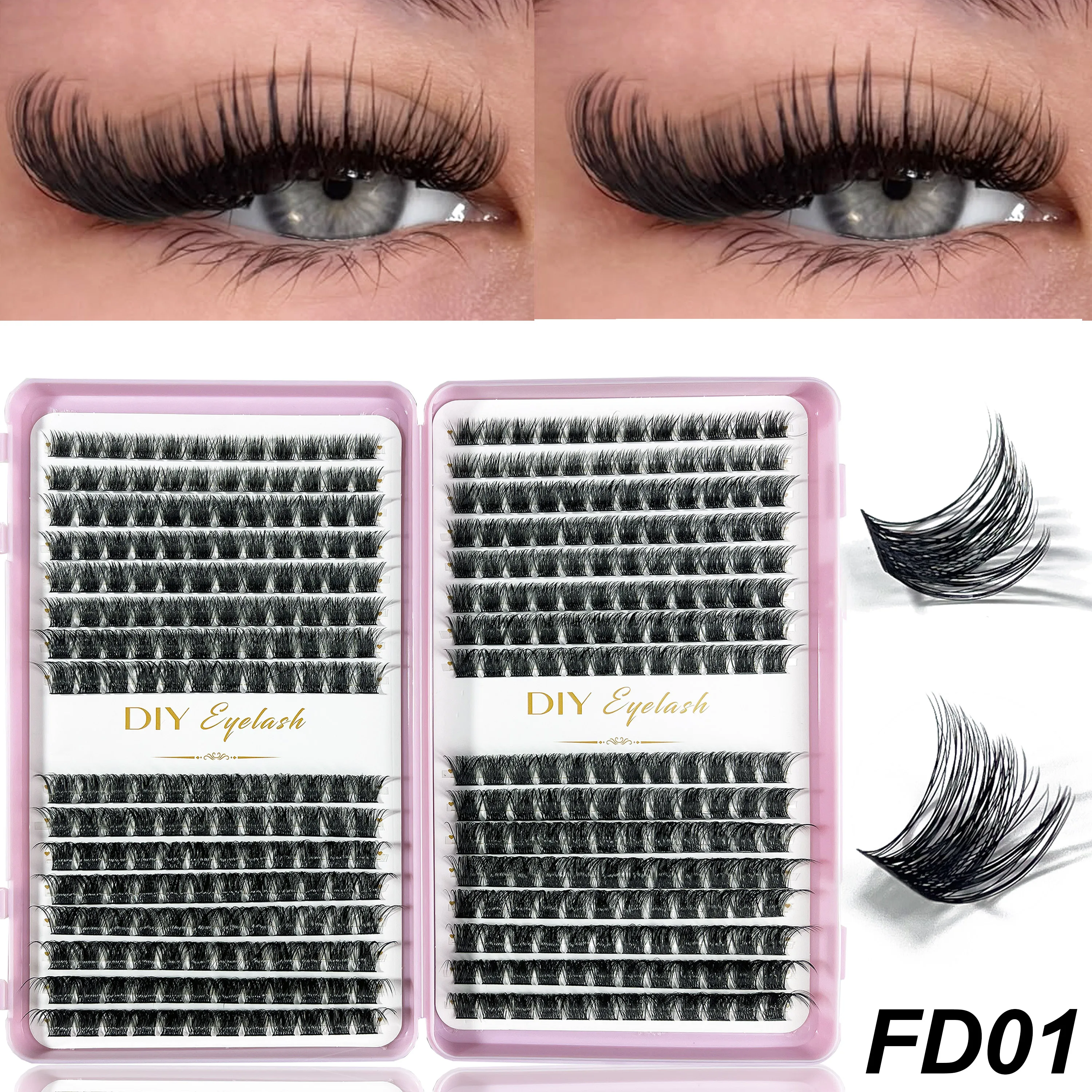 384 Uds grupo de pestañas postizas de visón sintético extensión de pestañas naturales 8-16mm mezclado DIY grueso Individual herramienta de maquillaje en racimo de pestañas