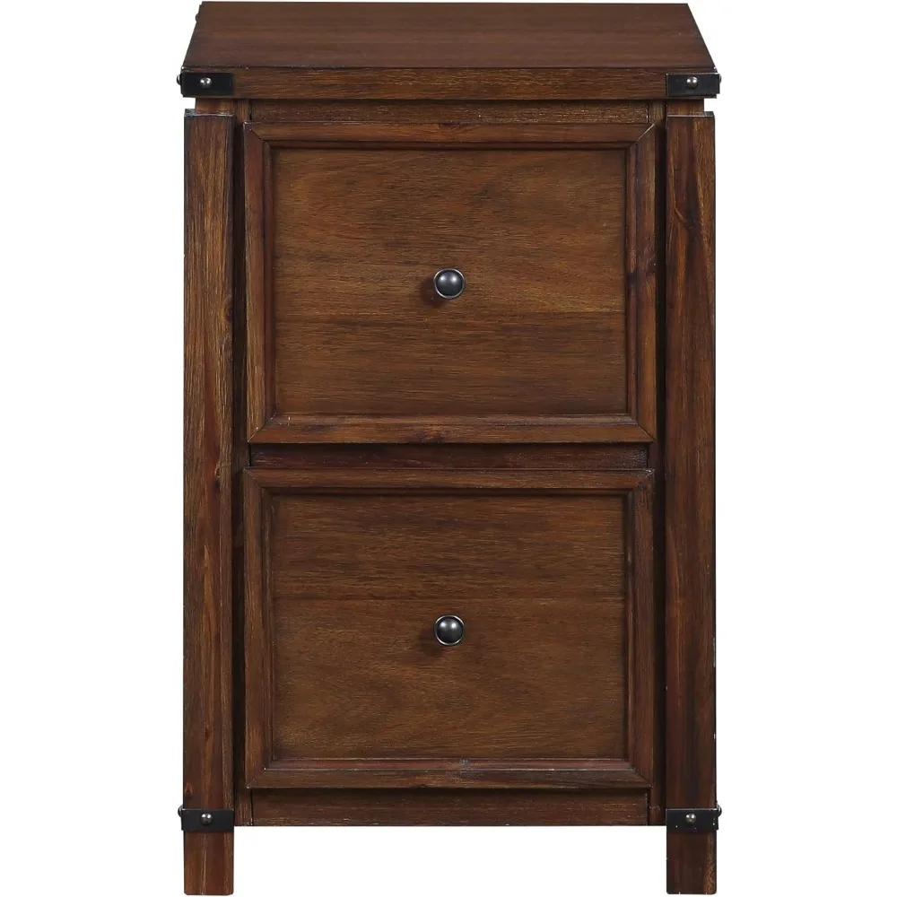 A must-have 2-drawer filing cabinet for working from home, with rustic design and metal decoration, brushed walnut wood