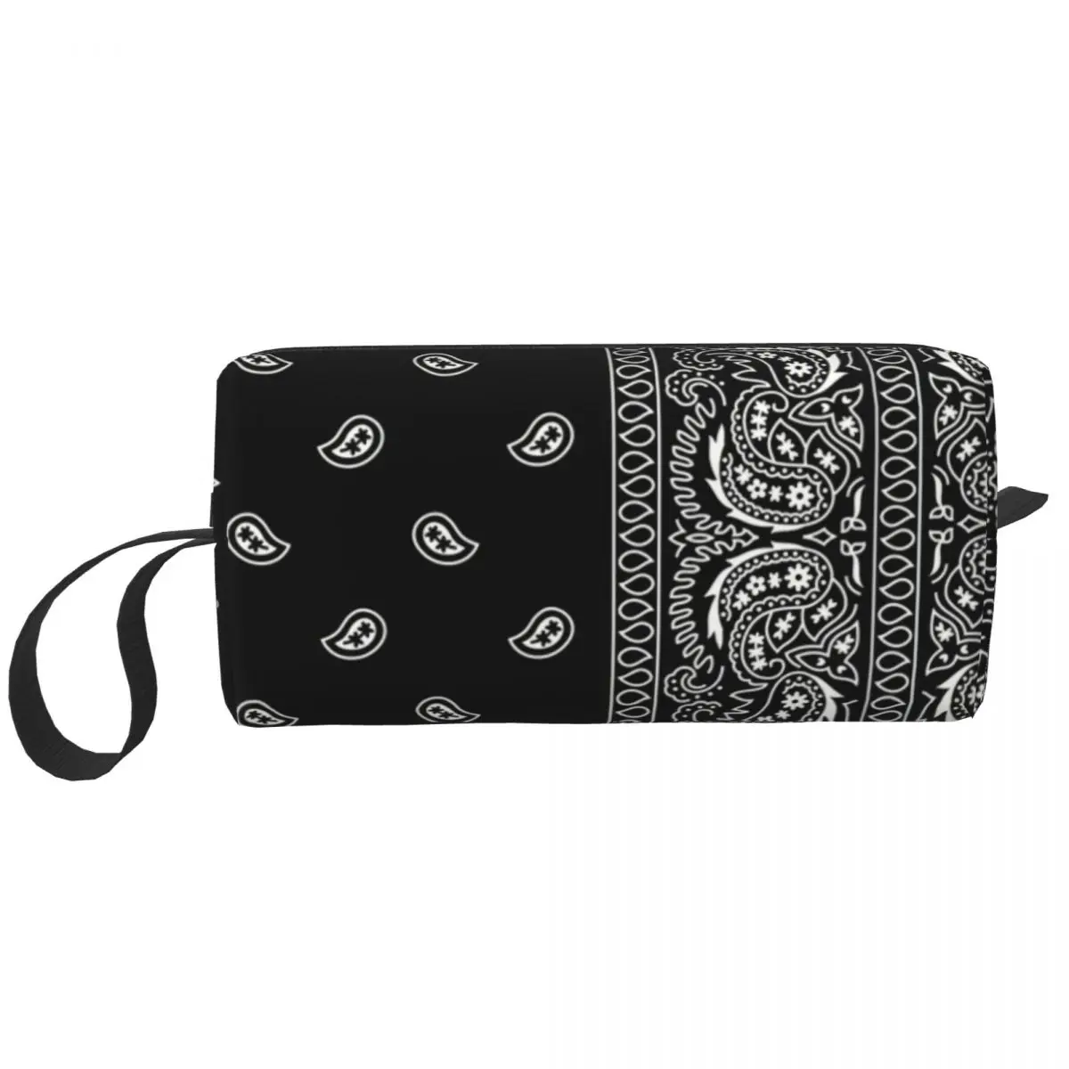 Custom Black White Paisley Chicano Bandana Style Toiletry Bag Black White Cosmetic Makeup Organizer Beauty Storage Dopp Kit Box