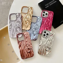 Stylish Solid Color Plating Silver Phone Case For iPhone 16 14 15 Pro Max 11 13 12 pro max Wrinkle Electroplate Protective Cover