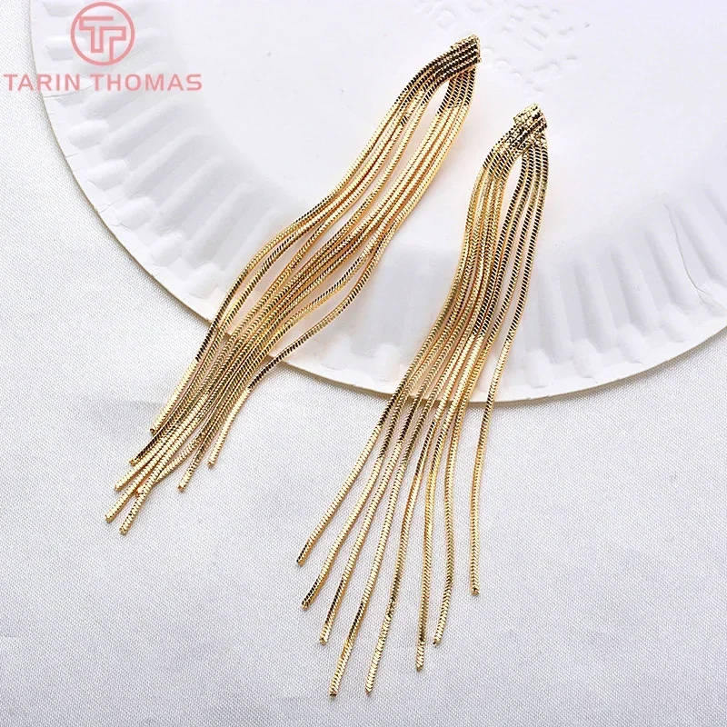 (2568)2PCS 95MM 24K Gold Color Plated Brass Stud Earring Line Jewerly Making Diy Jewelry Findings Accessories Wholesale