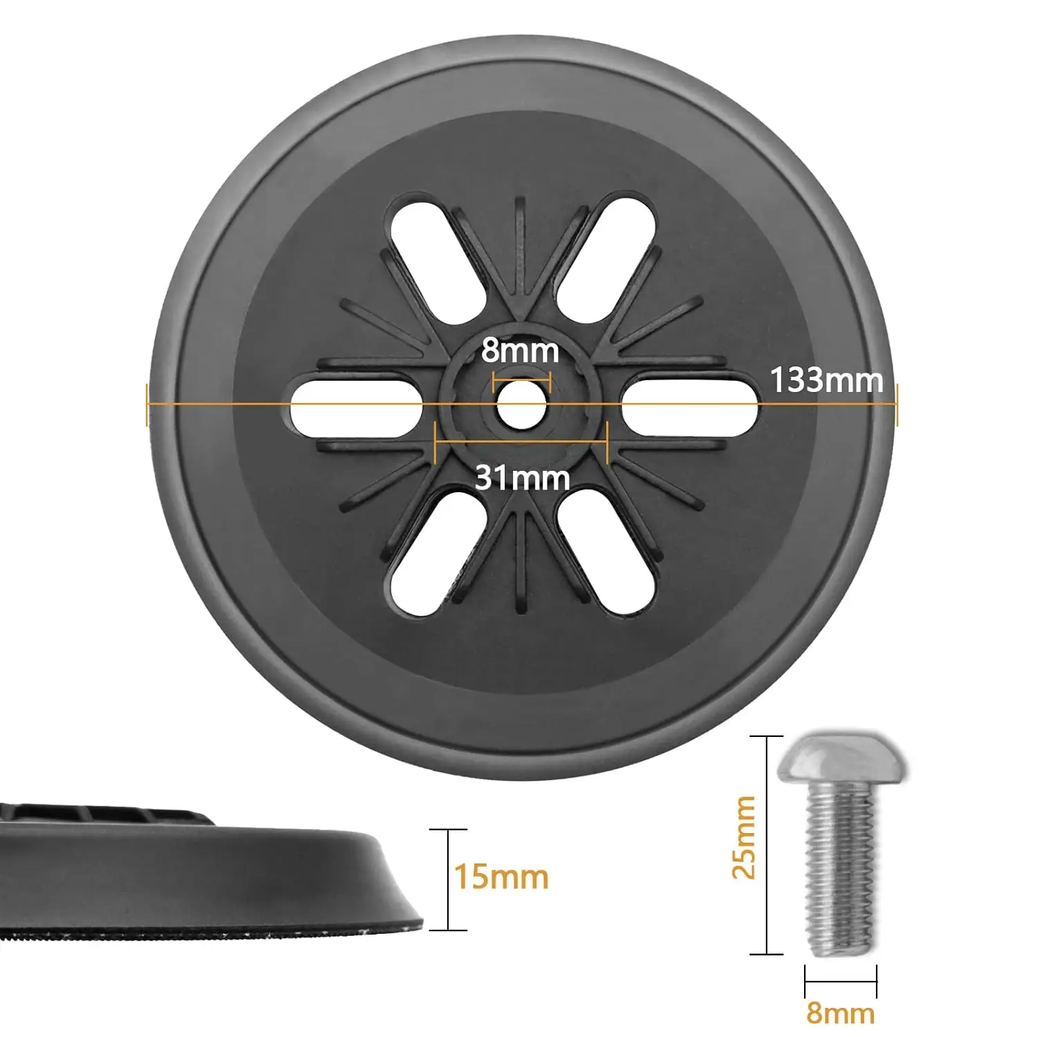 Sander Replacement Pad 6 Inch 6 Hole Hook and Loop Orbital Round Sander Backing Pad 150mm for 1250DEVS,3727DVS,3727DEVS,ROS65VC