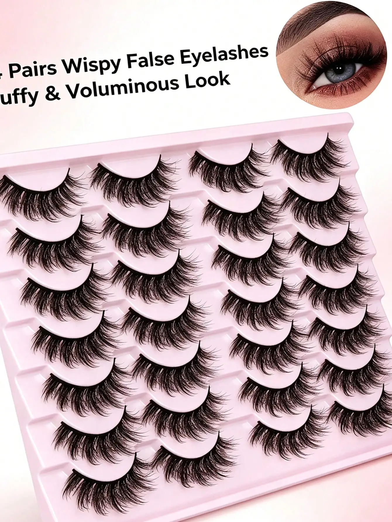 14 Paar künstliche Wimpern, natürliche Kunstnerzwimpern, flauschige, federnde Katzenaugen-Wimpern, 14 mm, 3D-Volumen-Streifen-Wimpern, Packung – Detail 4