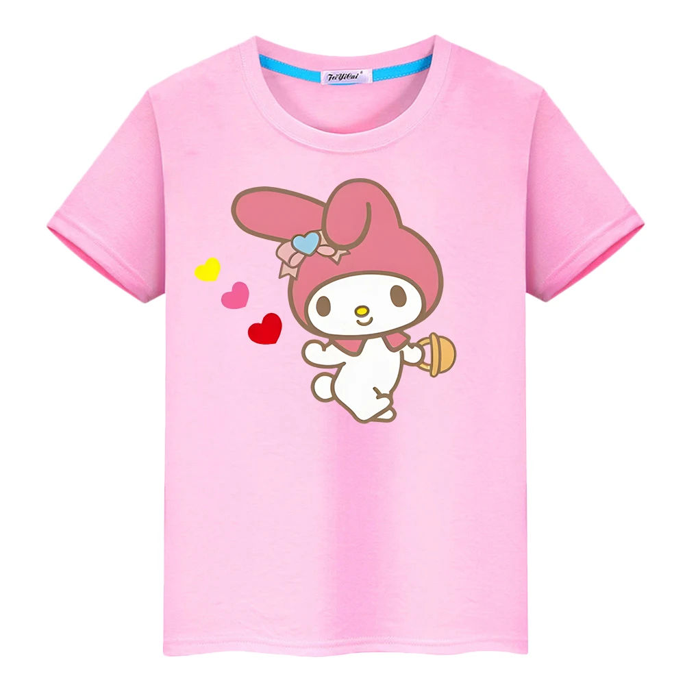 

Sanrio Print 100%Cotton Cartoon T-shirt Cute Short boy Tops pride tshirt Melody Kawaii Anime Tees y2k one piece kid clothes girl