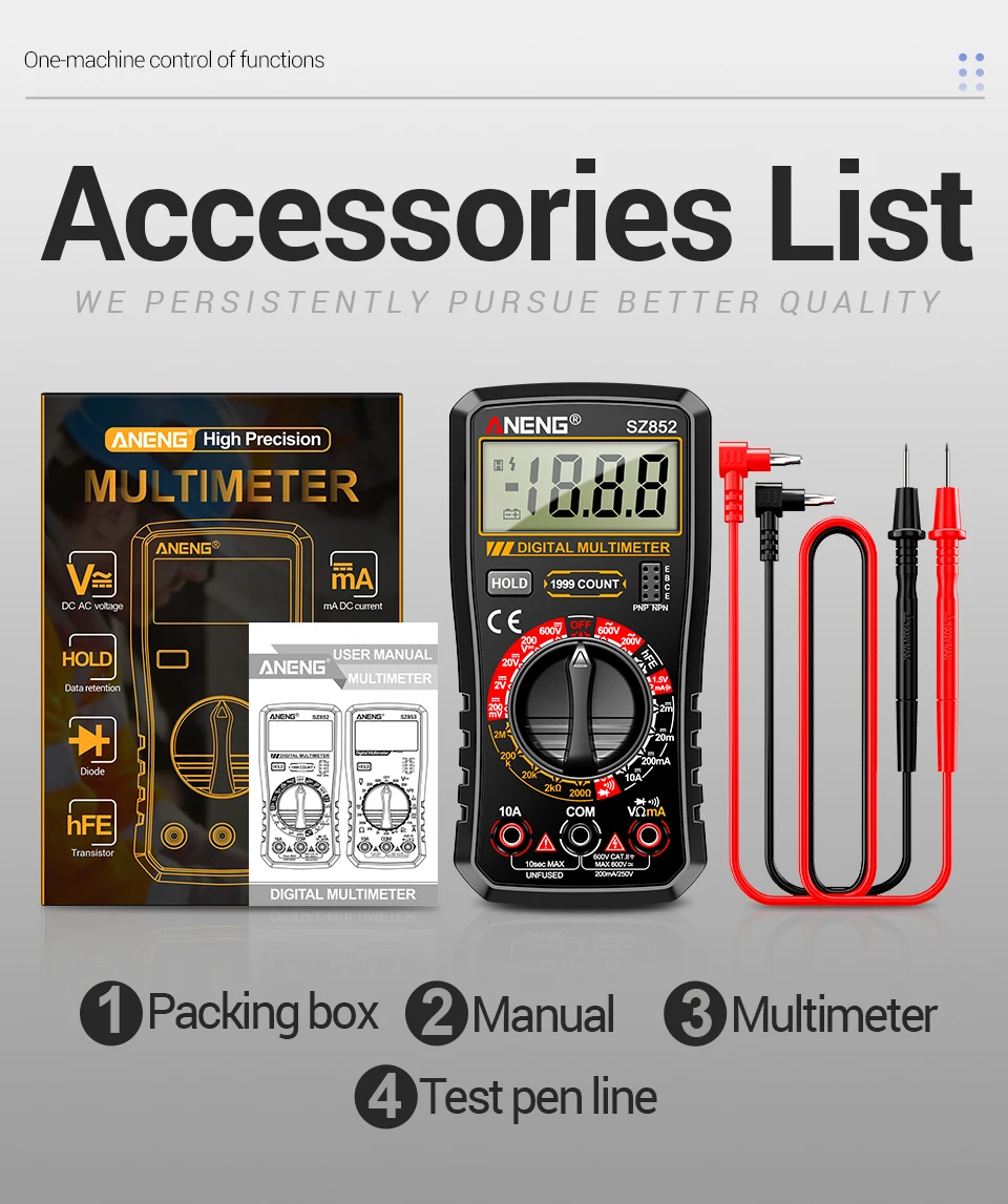 ANENG SZ852 Digitalmultimeter 1999 Zähler AC/DC Spannung/Strom Widerstand Batterie Multiparameter-Messgerät Elektrowerkzeug – Detail 14