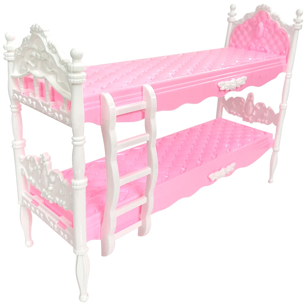 NK 1 Set 30CM Princess Plastic Fashion Furniture European Pink Bunk Bed For Barbie Doll Accessories Kids Girl Best Gift DIY Toy