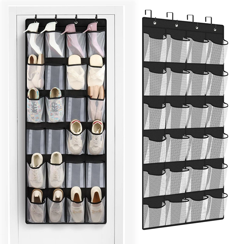 24 Pockets Over The Door Shoe Organizer Hanging Shoe Organizer For Door Large Capacity Shoe Hanging Storage Bag With 4 Hooks