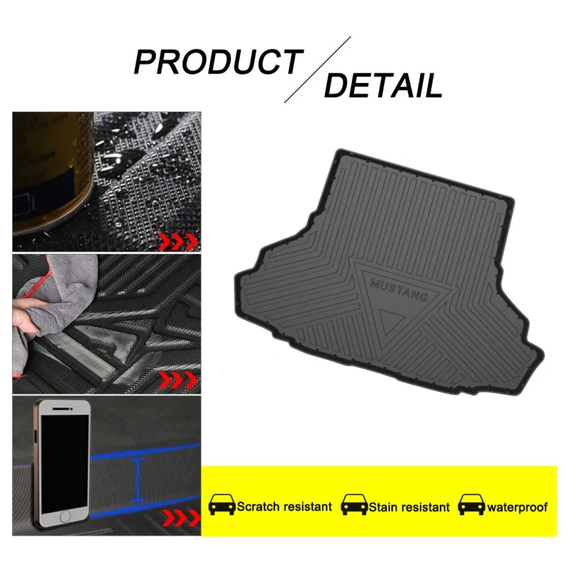 For Ford Mustang  Rubber Trunk Mat 2015 2016 2017 2018 2019 2020 Car Waterproof Rubber 3D Mats Non-Slip  Car Accessories