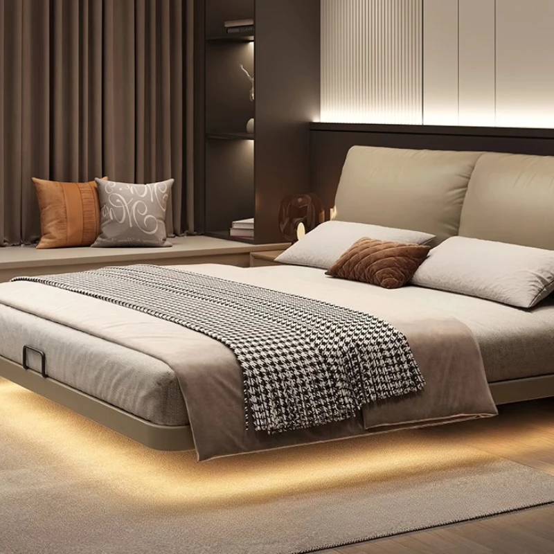 صالة تخزين سرير مزدوج للبالغين ألواح أمامية منزلية صلبة سرير مزدوج أثاث غرفة نوم عائم حديث من Muebles Para Hogar