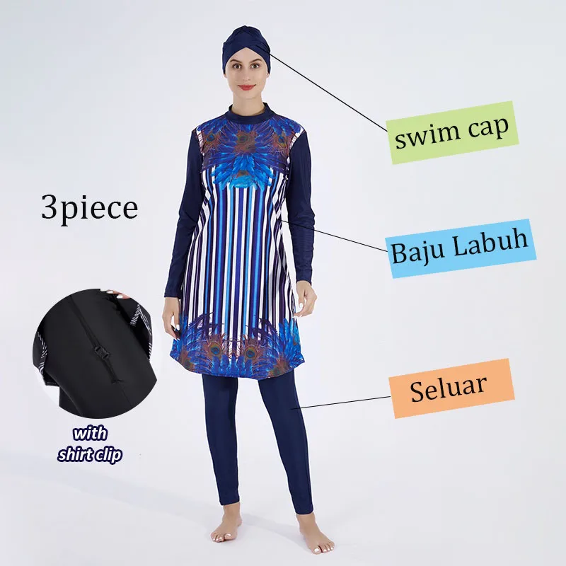 Muslim Modest Swimwear Hijab Swimsuit Women Cover Ups Swimming Suit Hijabs For Woman Burkini Islamic Long Sleeve Bathing Swim