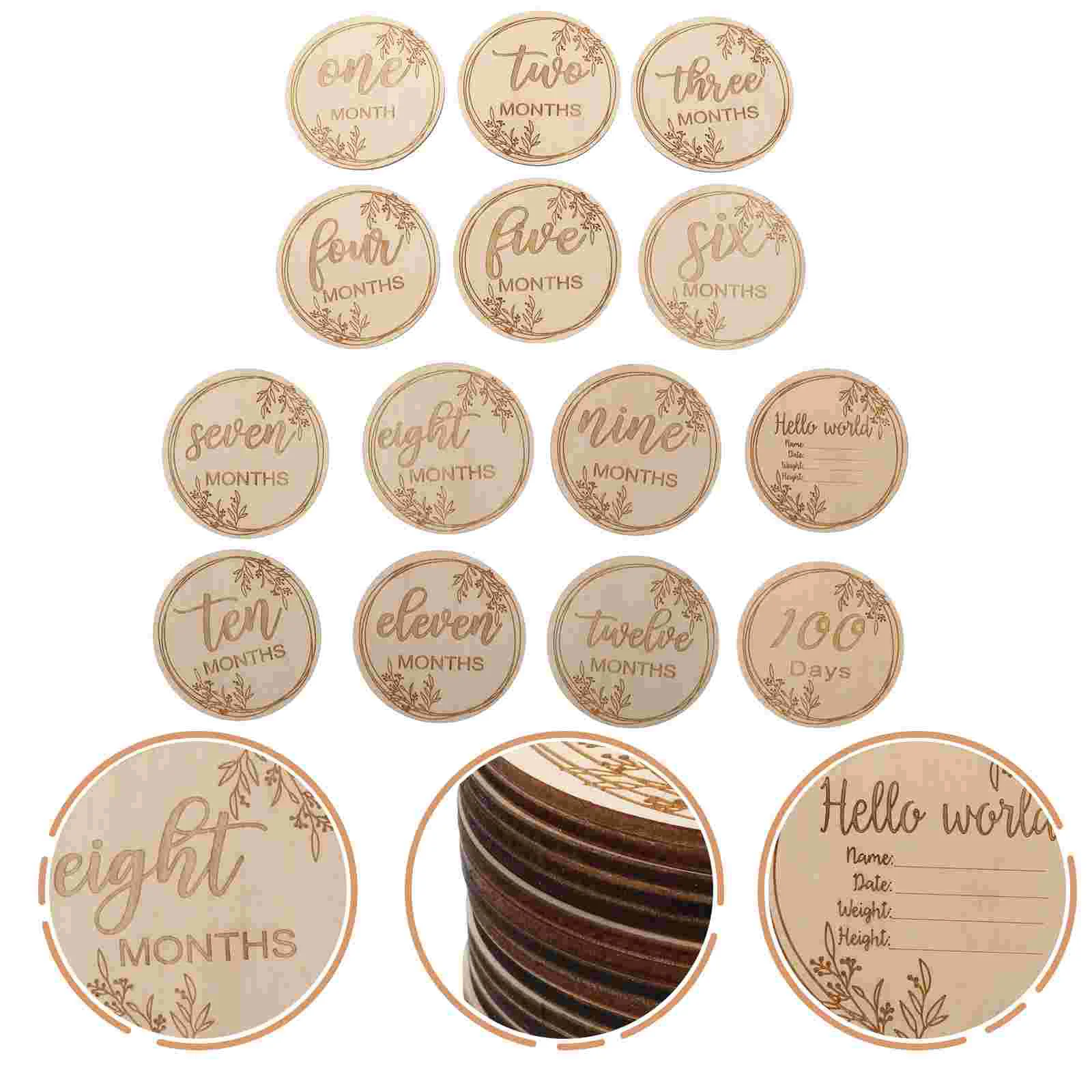 Baby Progress Cards Infant Milestone Discs Photograph Wood Chips Birthday Monthly Growth Memorial Gifts