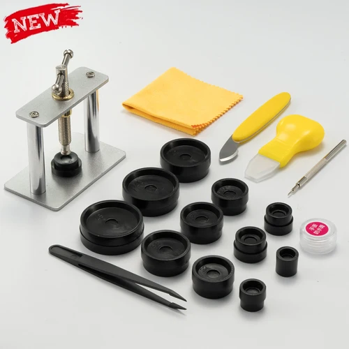Imagen 1 del producto Juego de prensa de reloj profesional, parte trasera de reloj para herramienta de cierre y troqueles de ajuste, herramienta de reparación de relojes, Kit de troqueles para relojero, 12 moldes
