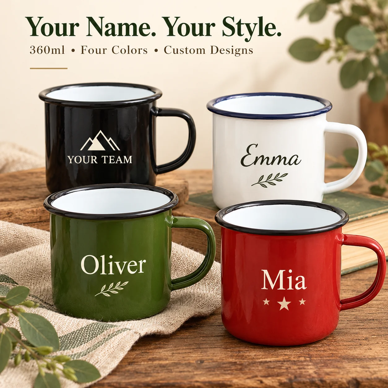 Özel 4'lü Set Emaye Kupa Vinta - Coffee Tea Images incelemesi ve fiyatı