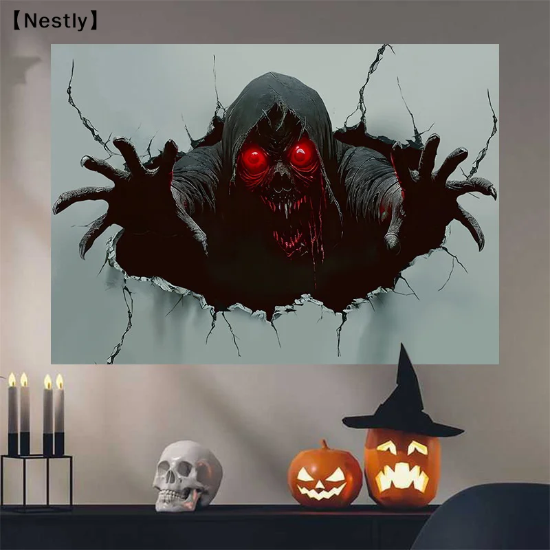 Halloween 3D Effect Horror Wall Stickers Skull Haunted House Decoration Wall Stickers Scene Layout〔Nest〕