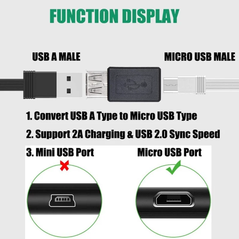 USB 2.0 Male to Micro USB Female Adapter 5 Pin Type A to B Plug Converter Connector for Smartphone Laptop PC Computer