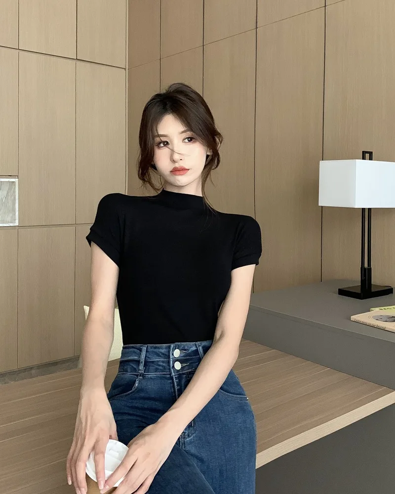 Koreanische Mode Grundlegende Crop Top Dame Kurzarm Crewneck Dünne T-shirt Sommer T für Frauen Vintage Top Harajuku Y2k Streetwear – Detail 10