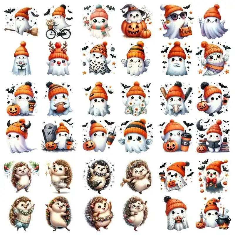 Cartoon little hedgehog Iron On Heat Transfer Stickers For Clothes DTF Vinyl Thermal Appliques Washable T-Shirt Deca