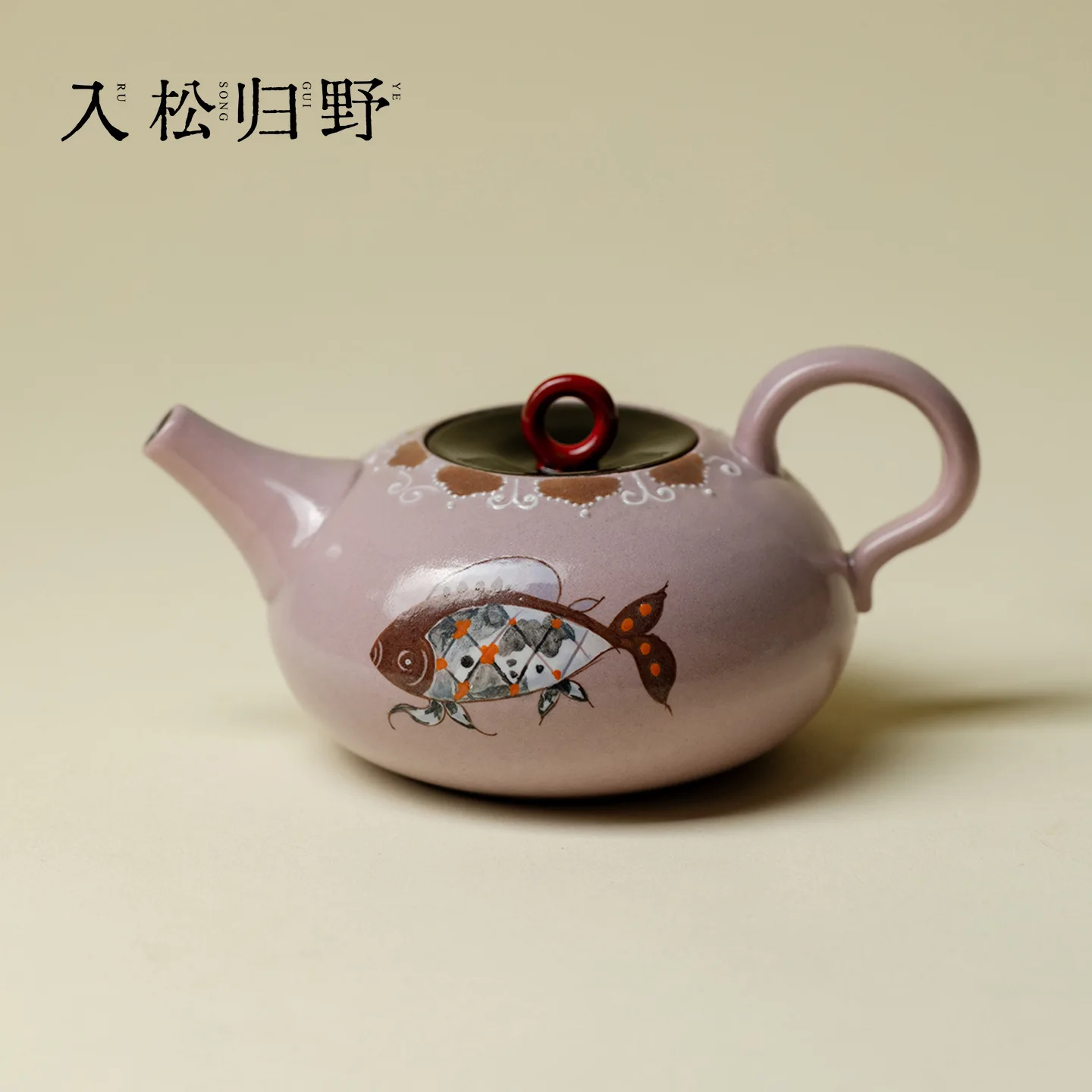 Ino Kiyomatsu Japanese-Style Rustic Pottery Pastel Hand-Painted Soft Pink Fish Dream Infinite Small Pot Home-Use High-Value