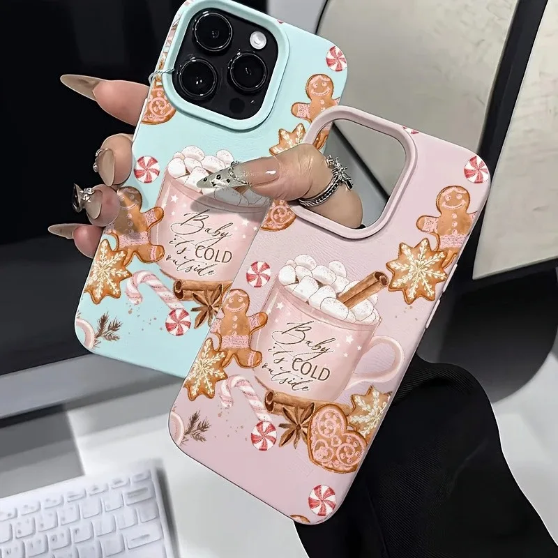 Coque de téléphone flocon de neige en pain d'épice, boisson chaude de noël, Dessert, pour iPhone 17 16 15 14 Plus 13 12 11 Pro MAX 17 Air