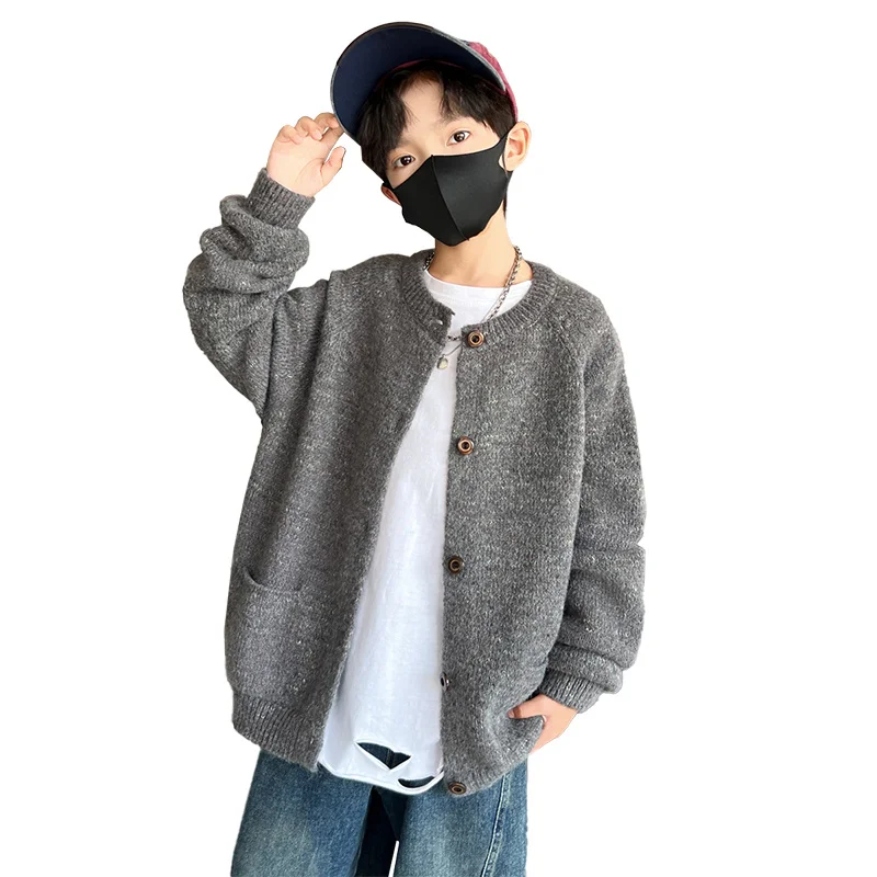 

New Spring Autumn Children Knitting Cardigan for Boy To School Kids Long Sleeves Sweater With Pocket Teenager Casual Knitwear