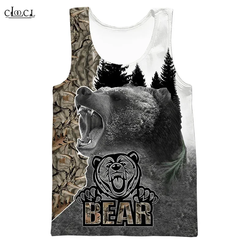 CLOOCL Bear Hunting Summer Fashion Gym Tank Tops 3D Print Sleeveless Tanktop Men Women Streetwear Vest Fitness Drop Shipping