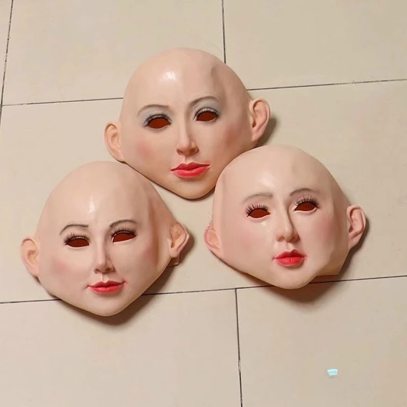 Silicone simulation headgear beautiful woman human skin face half face full face mask latex fake girl live makeup ball