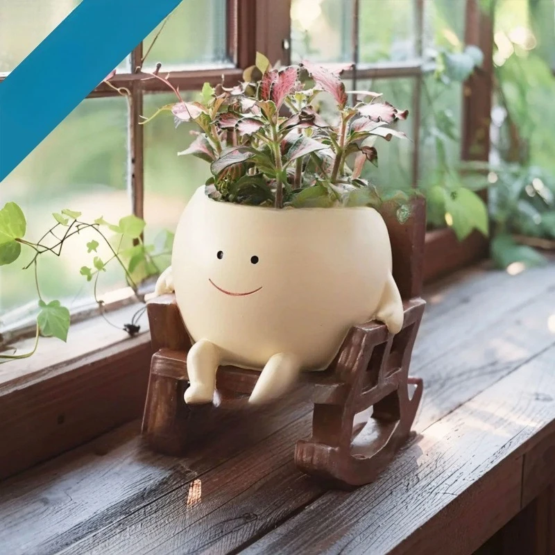 Cute Chair/Swing Smiling Face Little Devil Flower Pot Creative Swing Succulent Plant Flower Pot Garden Home Decoration
