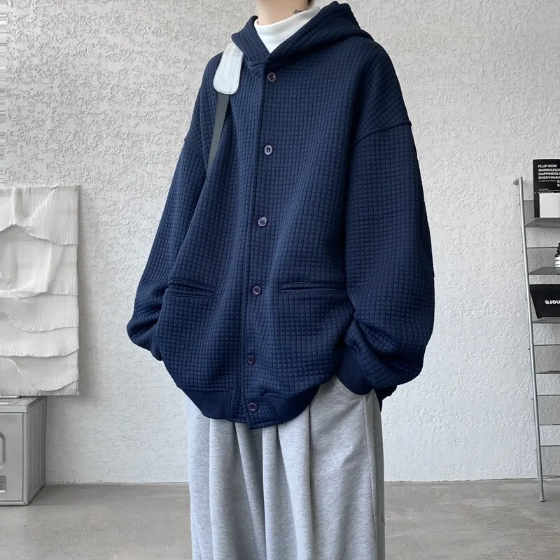 Felpa con cappuccio sportiva con cappuccio di alta qualità primaverile e autunnale Felpa con cappuccio monopetto in tinta unita con design a griglia Giacca taglie forti M-8XL