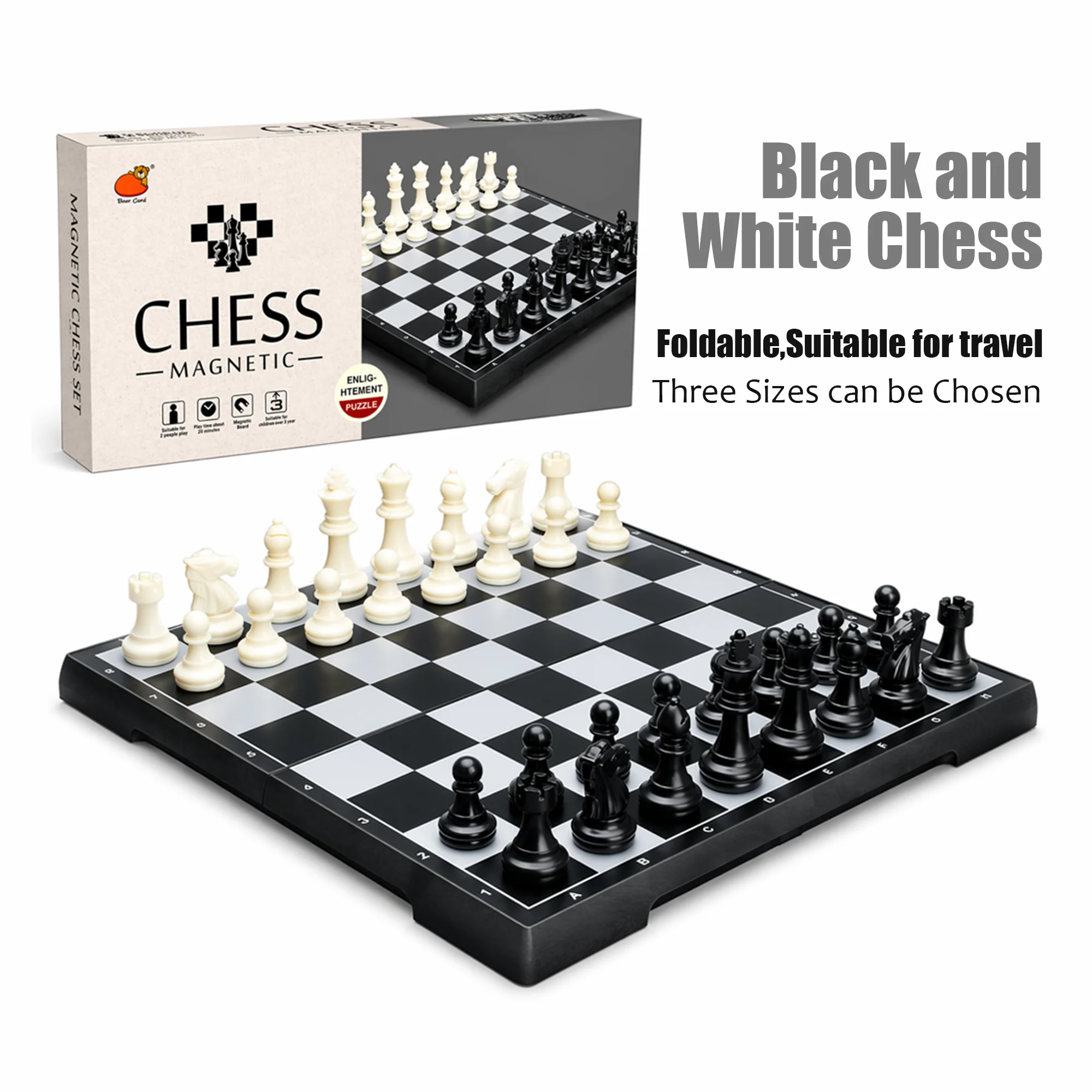 

Folding Chess Set Rounded Board Black White Pieces Educational Puzzle Toy Portable Travel Game for Kids Adults Gift