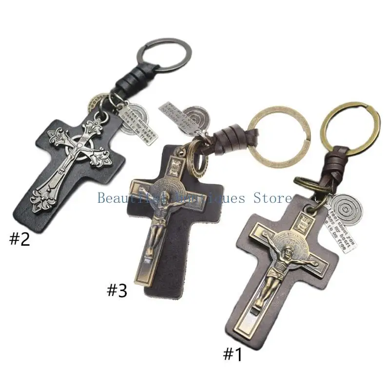 

U4LF модный брелок из искусственной кожи с распятием, подвеска, модная сумка, подвеска, автомобильный брелок ручной работы для