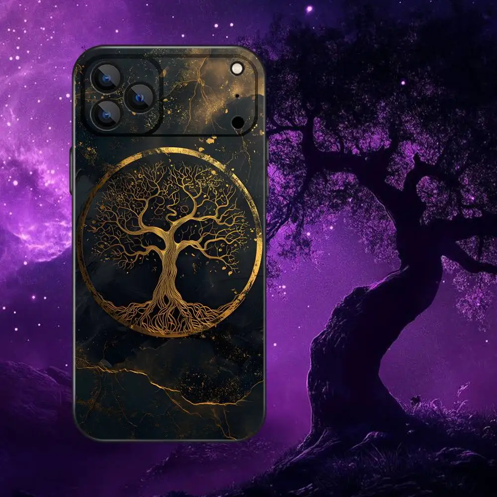 Funda de teléfono Árbol de la vida Yggdrasil para iPhone 17,16,15,14,13,12,Pro,Max,Plus,E,SE4,Air,Mini caja suave negra