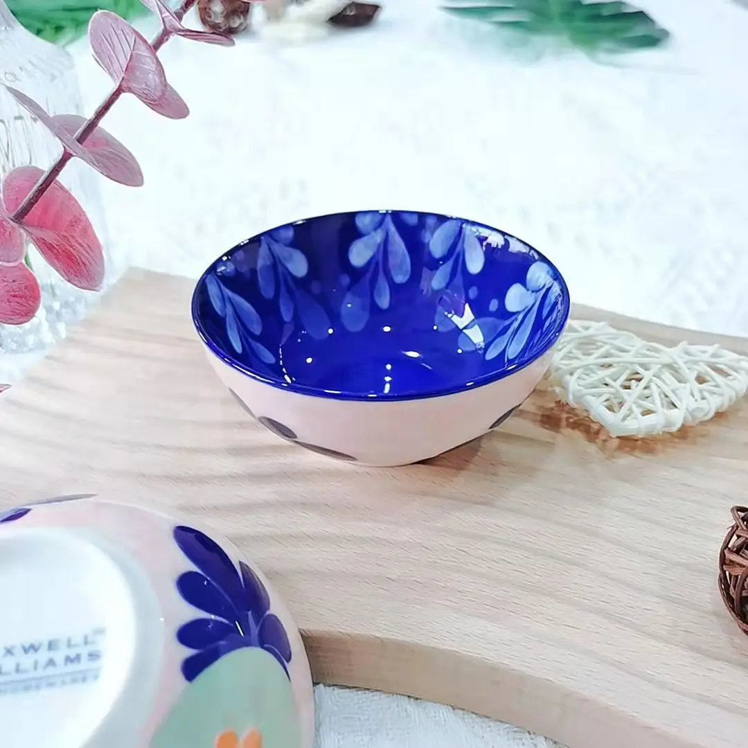 

Blue blue and white 4.5 inch Nordic style ceramic double-sided printing mini salad fruit sauce bowl