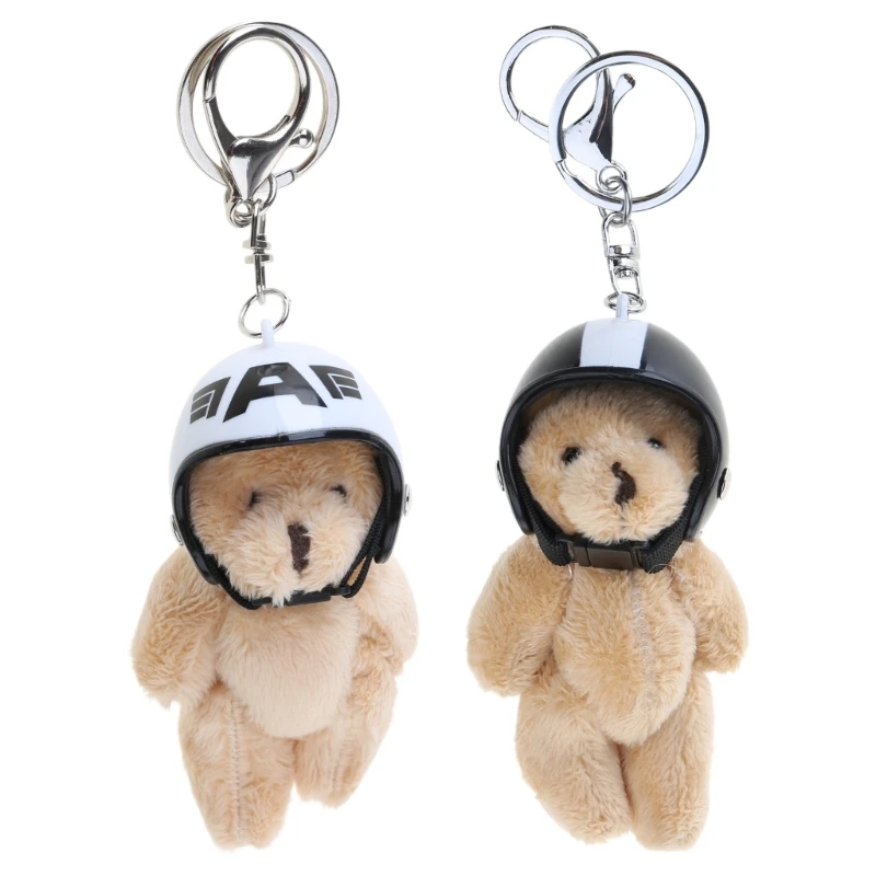 Y1UB Helmeted Bear Keychain Fashionable Plush Toy Pendant Keyring Bag Accessory Collectible Figurine Backpack Decoration