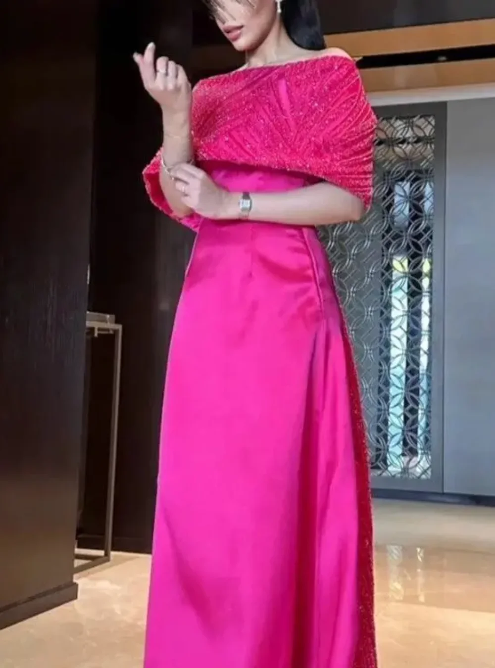 Customized Exquisite Off-the-shoulder Sheath Evening Dresses Stole ertically open back Lace s Anke length Prom vestidos فساتين