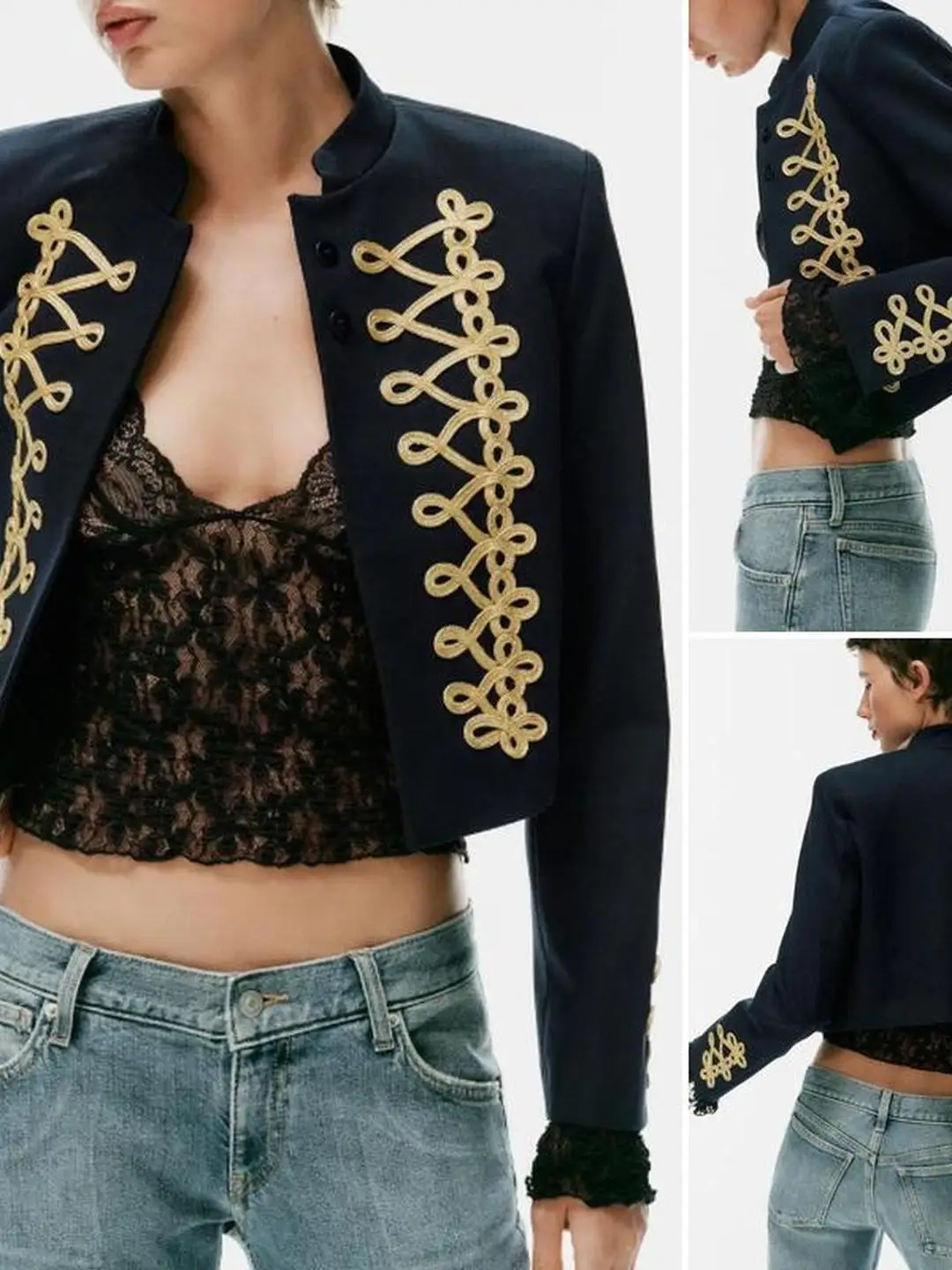 Casual Style Color Block Suit Jacket Short Length Rope Knot Buckle Women's Business Wear Standard Fit Long Sleeve Polyester F...