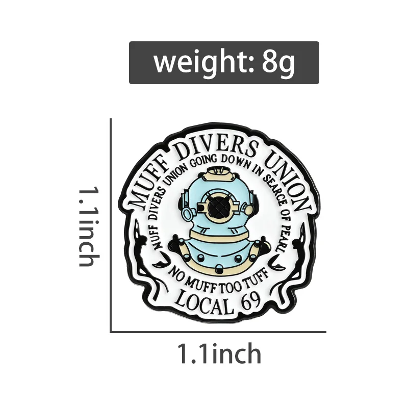 Muff Divers Union Local 69 Enamel Pins Retro Humorous Diving Helmet Alloy Brooches Backpack Lapel Badge Jewelry Gift for Friends