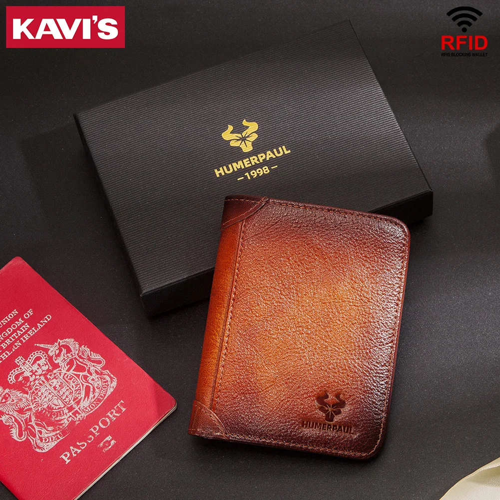 KAVIS Wallets for Men Genuine Leather Slim Trifold Purse Multi Function RFID Blocking ID Credit Card Holder High Quality 2023