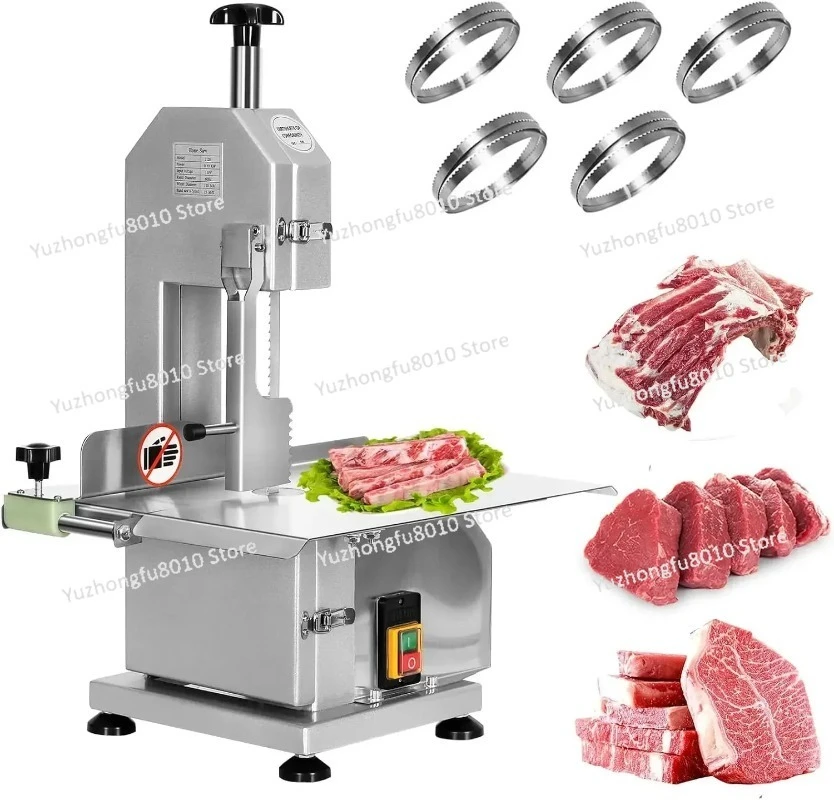 Meat Cutter Machine Electric, 750W Stainless Steel Countertop Bone Sawing Machine Frozen Meat Cutter with 6 Blades for Rib