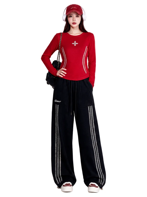 Fitness Square Dance Outfit Long Sleeve Dancing Sports Pants Two-Piece Set Autumn Winter Performance Clothes Popular Online